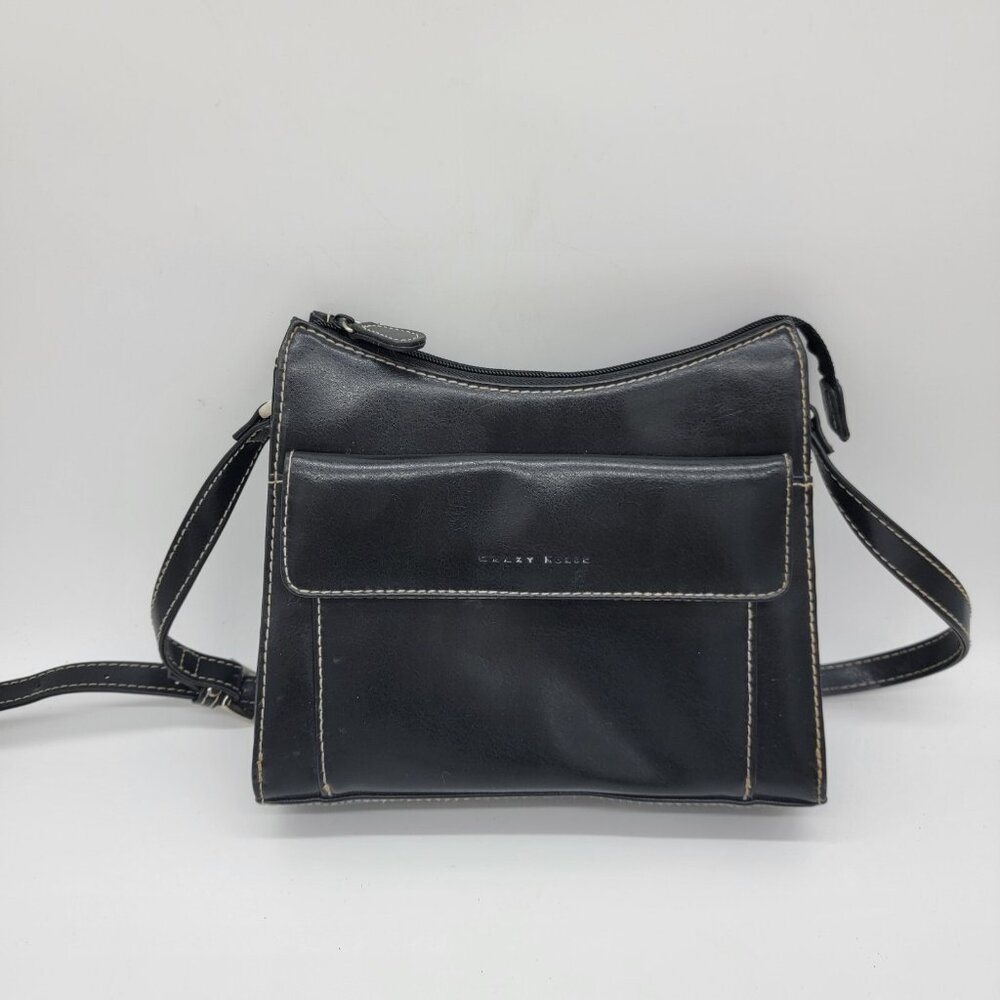 Vintage Liz Claiborne Crazy Horse Purse Black PVC Handbag EUC